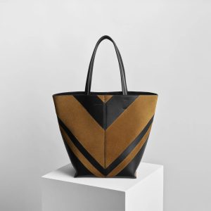 POT CABAS | black toffee leather and suede