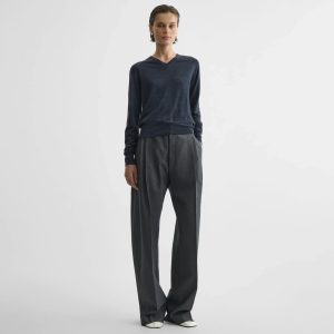 DOUBLE PLEAT TROUSERS | grey-melange wool