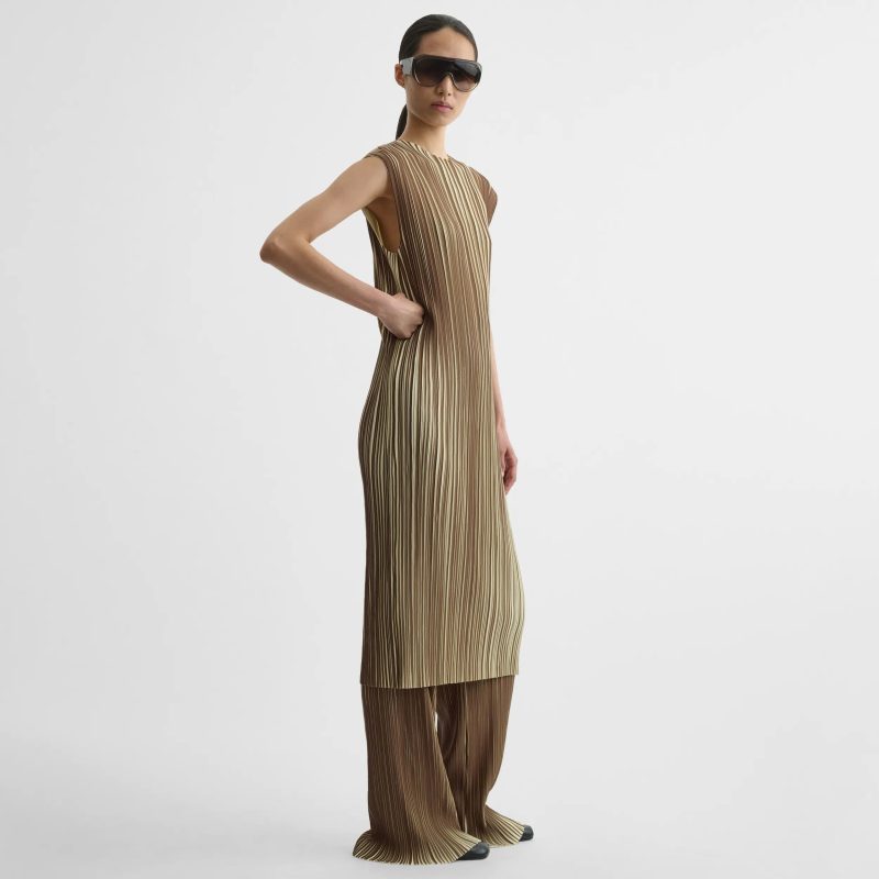 RAZOR PLEAT DRESS | khaki poly jersey - 图片 2